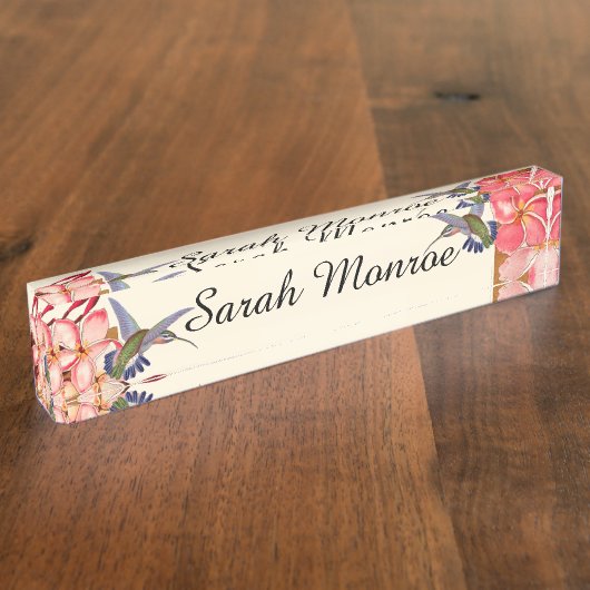 Hummingbird Birds Plumeria Flowers Floral Naambordje (Zijkant)