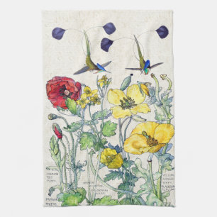 Hummingbird Birds Poppy Wildflower Kitchen Towel Theedoek