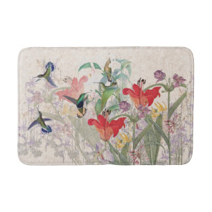 Hummingbird Birds Red Lily Flowers Bathmat Badmat