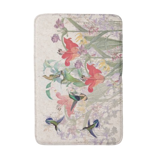 Hummingbird Birds Red Lily Flowers Bathmat Badmat (Voorkant Verticaal)