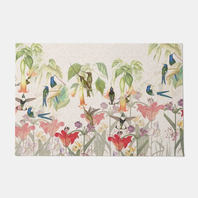 Hummingbird Birds Red Lily Flowers Doormat Deurmat (Voorkant)