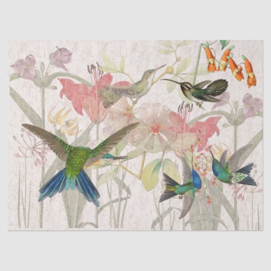 Hummingbird Birds Red Lily Flowers Tissue Paper Tissuepapier (Voorkant)