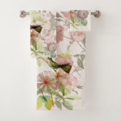Hummingbird Birds Roos Flowers Bath Towel Set Bad Handdoek (Insitu)