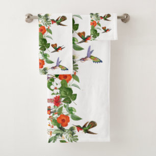 Hummingbird Birds Tropical Flowers Bath Towel Set Bad Handdoek