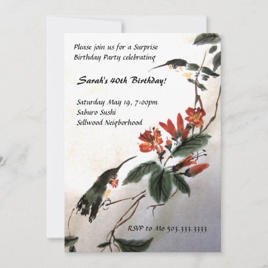 Hummingbird Birthday Invitation Kaart (Voorkant)