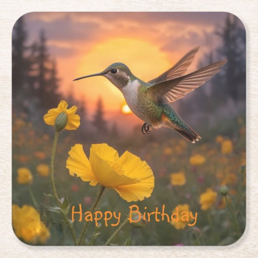 Hummingbird Birthday Kartonnen Onderzetters (Voorkant)