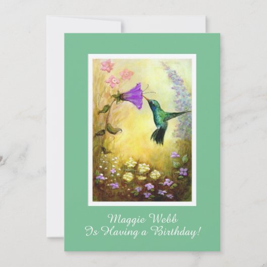 Hummingbird Birthday Party Invitation (groen) Kaart (Voorkant)