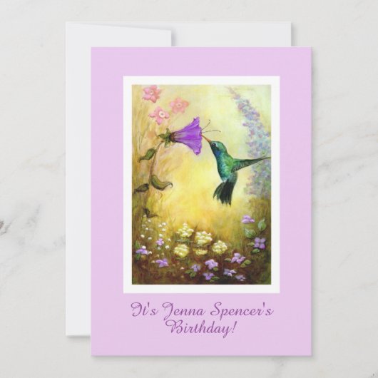 Hummingbird Birthday Party Invitation (Lavender) Kaart (Voorkant)