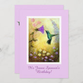Hummingbird Birthday Party Invitation (Lavender) Kaart (Voorkant / Achterkant)