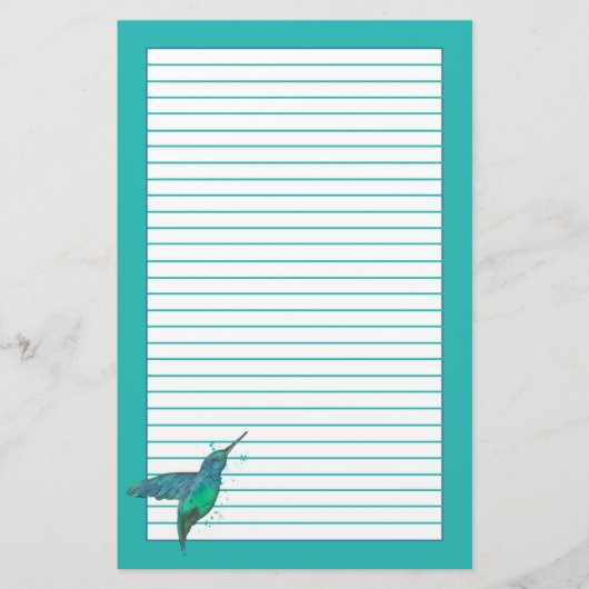 Hummingbird Blauwgroen Blue Lined Briefpapier (Voorkant)