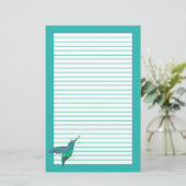 Hummingbird Blauwgroen Blue Lined Briefpapier (Staand voorkant)