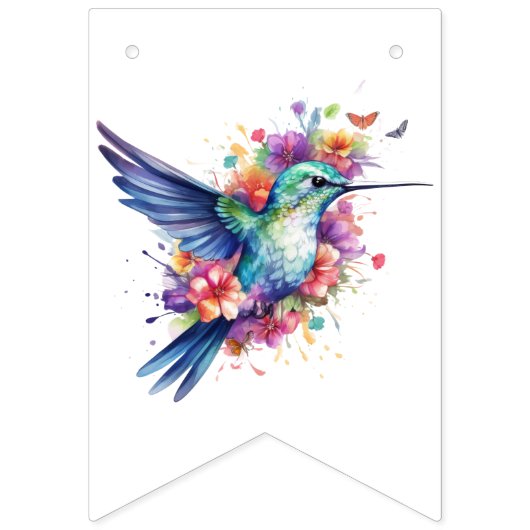 Hummingbird bloemboeket verjaardagsfeestje vlaggetjes (Eerste vlag)