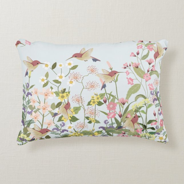 Hummingbird bloementuin  illustratie accent kussen (Voorkant)