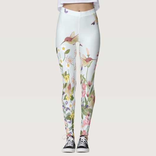 Hummingbird bloementuin illustratie leggings (Voorkant)
