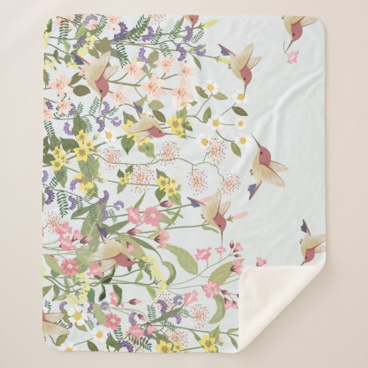 Hummingbird bloementuin  illustratie sherpa deken (Voorkant)