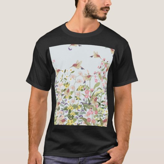 Hummingbird bloementuin  illustratie t-shirt (Voorkant)