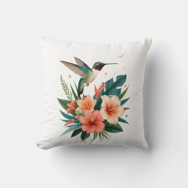 Hummingbird Bloom Throw Pillow Kussen (Voorkant)
