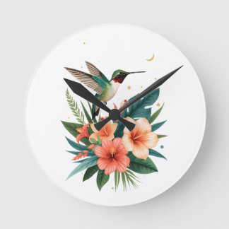 Hummingbird Bloom Tropical Wall Clock Ronde Klok