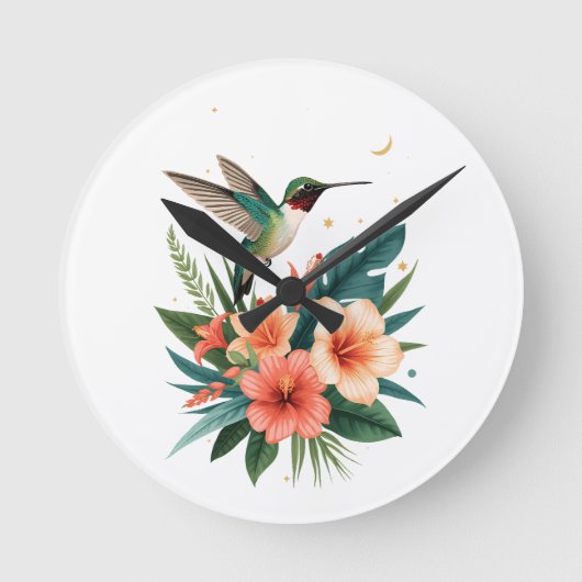 Hummingbird Bloom Tropical Wall Clock Ronde Klok (Voorkant)
