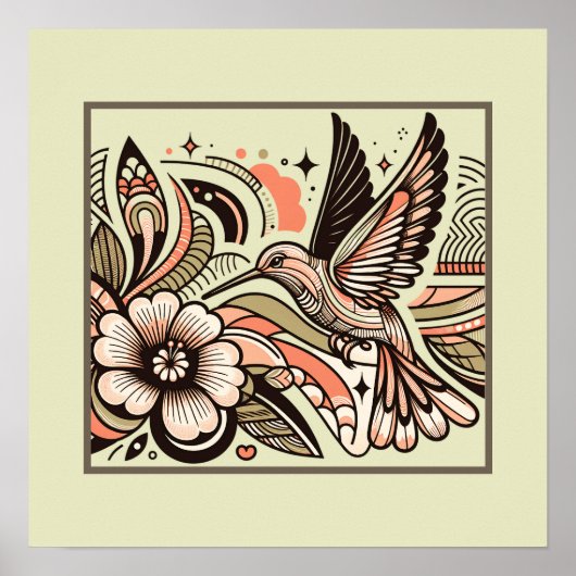  Hummingbird & Blooms Art Print (Voorkant)