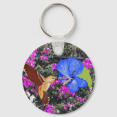 Hummingbird, Blue Hibiscus en Bougainvillea Sleutelhanger (Voorkant)