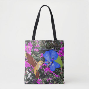 Hummingbird, Blue Hibiscus en Bougainvillea Tote Bag