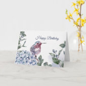Hummingbird Blue Hydrangea Waterverf Verjaardag Kaart (Gele Bloem)