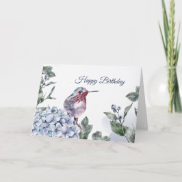 Hummingbird Blue Hydrangea Waterverf Verjaardag Kaart