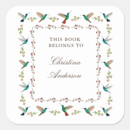 Hummingbird Bookplate Vierkante Sticker (Voorkant)