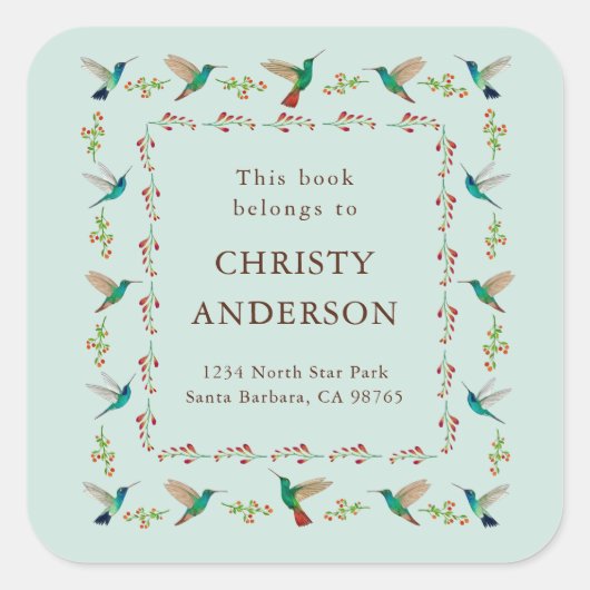 Hummingbird Bookplate Vierkante Sticker (Voorkant)