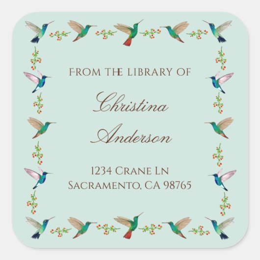Hummingbird Bookplate Vierkante Sticker (Voorkant)