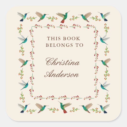Hummingbird Bookplate Vierkante Sticker (Voorkant)