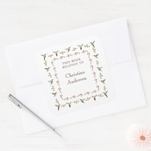  Hummingbird Bookplate Vierkante Sticker (Envelop)