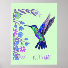Hummingbird Botanical Flowers for bird lover