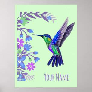Hummingbird Botanical Flowers for bird lover Poster