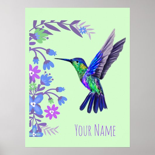 Hummingbird Botanical Flowers for bird lover Poster (Voorkant)