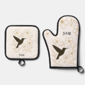 Hummingbird Botanical Personalized Kitchen Ovenwant & Pannenlap Set (Voorkant)