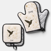 Hummingbird Botanical Personalized Kitchen Ovenwant & Pannenlap Set (Voorkant / Achterkant)