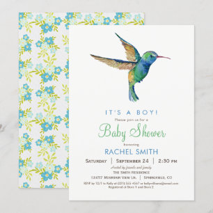 Hummingbird Boy Baby shower Invitation Kaart