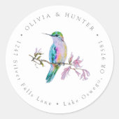 Hummingbird Bruiloft Paar Namen Retouradres Ronde Sticker (Voorkant)