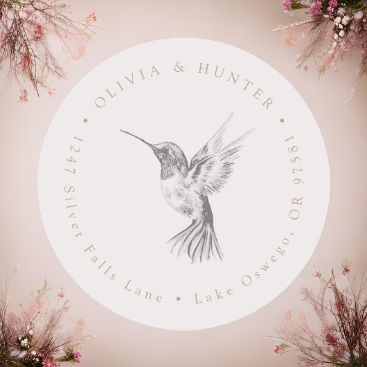 Hummingbird Bruiloft Paar Namen Retouradres Ronde Sticker