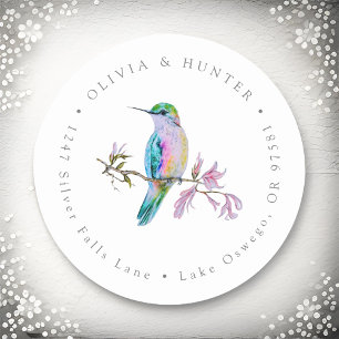 Hummingbird Bruiloft Paar Namen Retouradres Ronde Sticker