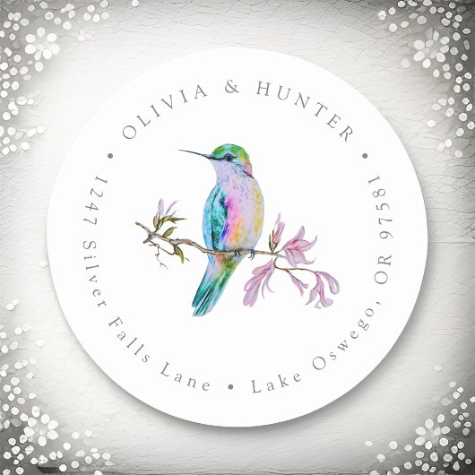 Hummingbird Bruiloft Paar Namen Retouradres Ronde Sticker
