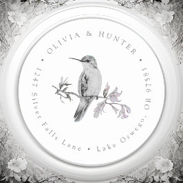 Hummingbird Bruiloft Paar Namen Retouradres Ronde Sticker