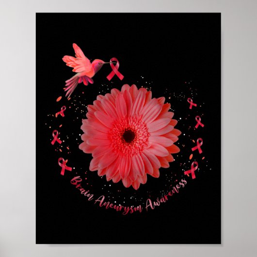 Hummingbird Burgundy Sunflower Brain Aneurysm Awar Poster (Voorkant)