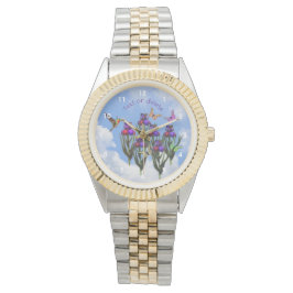 Hummingbird Butterflies Iris Flowers Gepersonalise Horloge