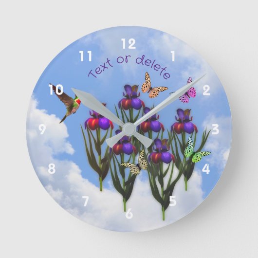 Hummingbird Butterflies Iris Flowers Gepersonalise Ronde Klok (Voorkant)