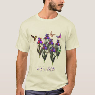 Hummingbird Butterflies Iris Flowers Gepersonalise T-shirt