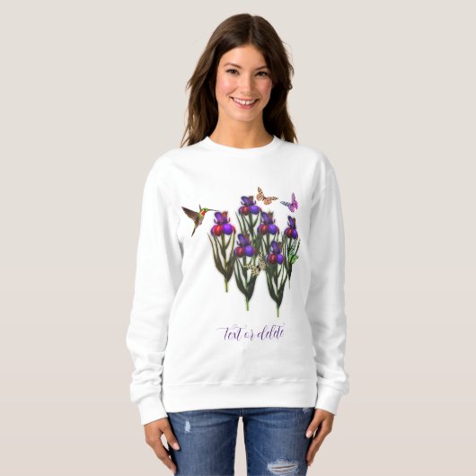 Hummingbird Butterflies Iris Flowers Gepersonalise Trui (Voorkant volledig)