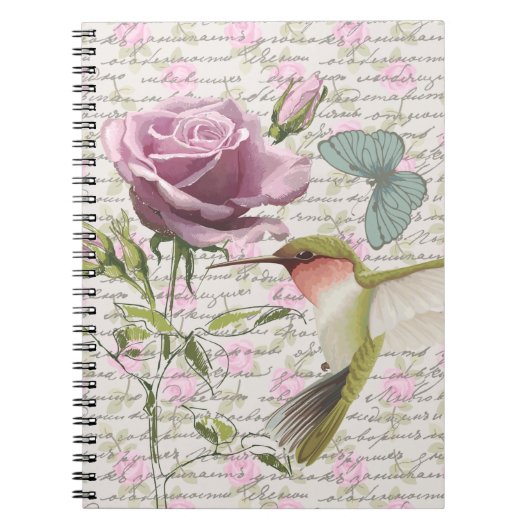 Hummingbird Butterfly en Roos Notitieboek (Voorkant)